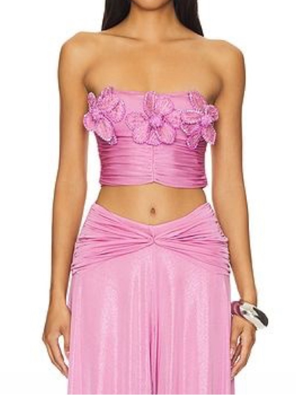 NWT Pat BO Embroidered Metallic Jersey Strapless Top Orchid